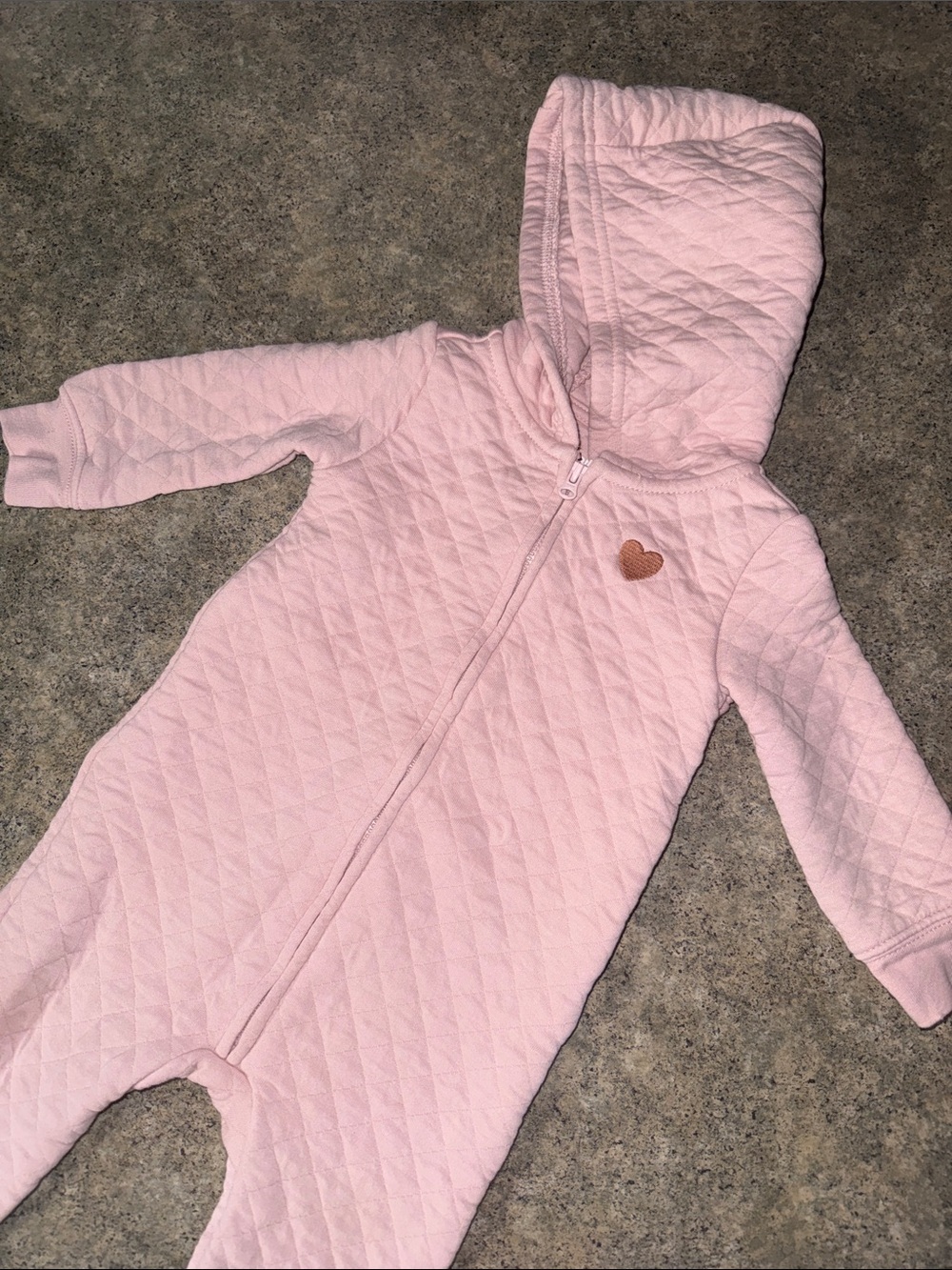 Carter's Quilted Hooded One-Piece in Pink with Heart Patch